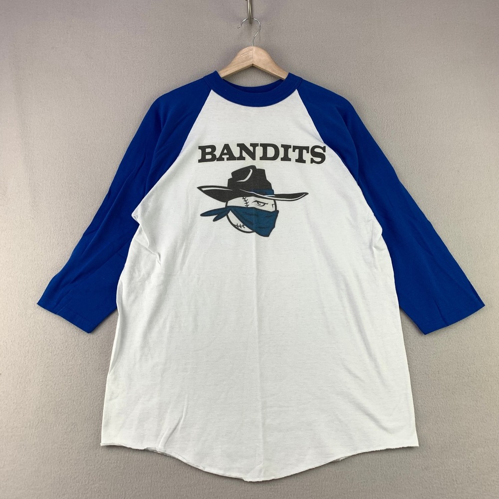 Vintage Raglan Baseball Tee Mens Large Retro Bandits Graphic Tee No.25 USA 90s